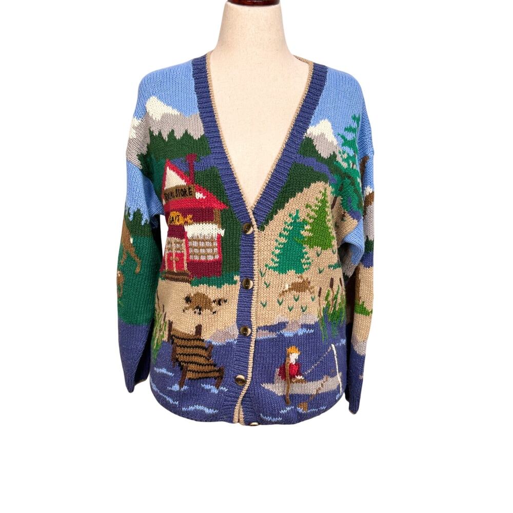 Design Options cardigan sweater fishing camping outdoors cottagecore vintage  M